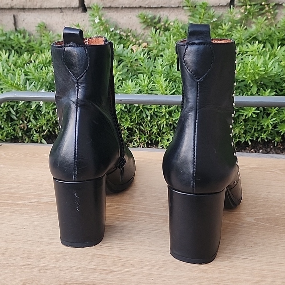 Marroqui Sanchez Black Leather Boots Side Zip Silver Rivets Size 39 - Picture 4 of 13